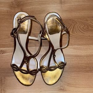 Auth Christian Dior gold sling back heel size 5.5